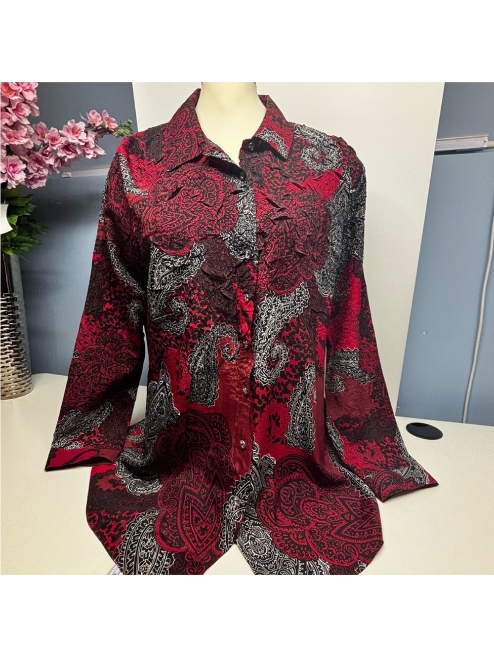 Chico’s Size 2 Crinkle Tunic Blouse Button Chico's Size 2 (US Large / 12-14)⁠